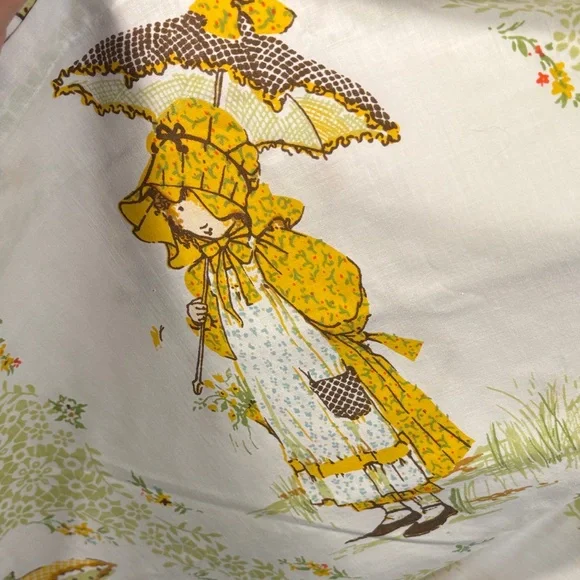 Holly Hobbie Yellow and White Vintage 1970’s Style Bedding full flat 123‎