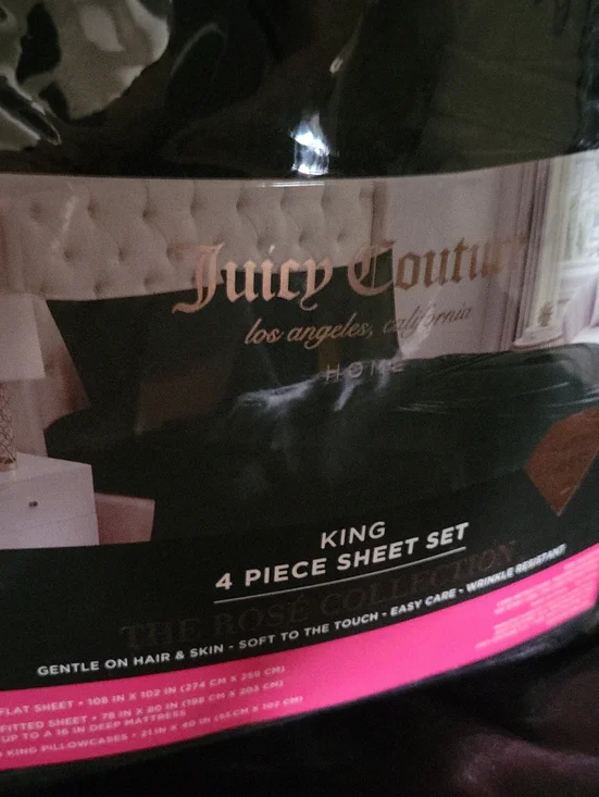 Juicy Couture Black Satin King 4-Piece Sheet Set