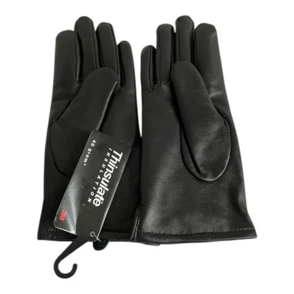Womens Black Leather Driving Gloves 3M Thinsulate Lined Size S NWT