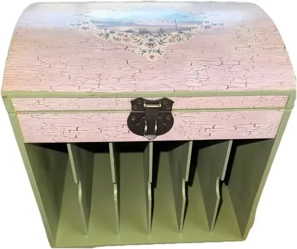Vintage Faux wood Decorative Storage Bill Organizer Box Velvet Inside 9x9x7”