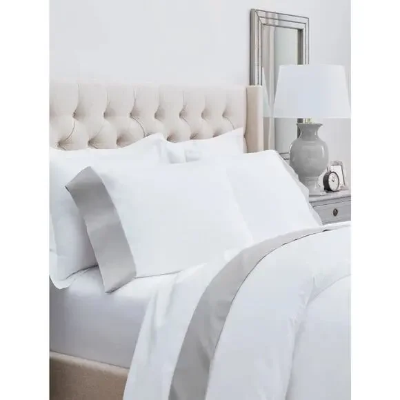 Boll & Branch Organic Cotton Top Sheet Only White Pewter Trim King NEW