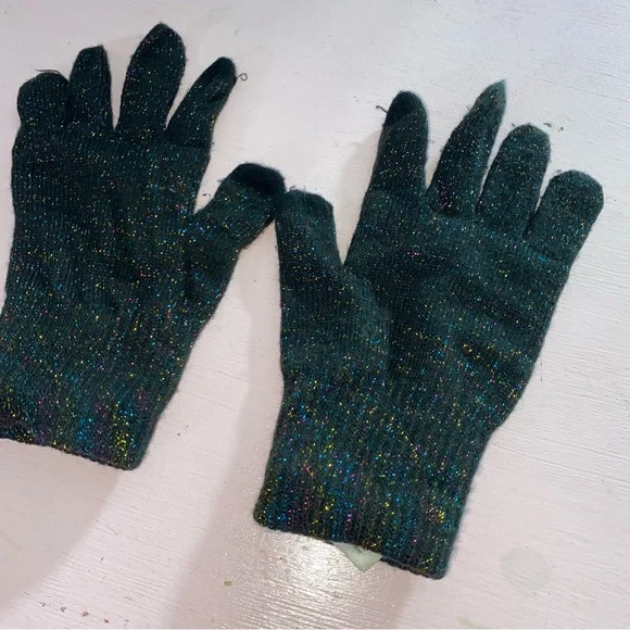 Target Women’s Metallic Black Sparkle Glitter Gloves One Size Stretchy Sparkly