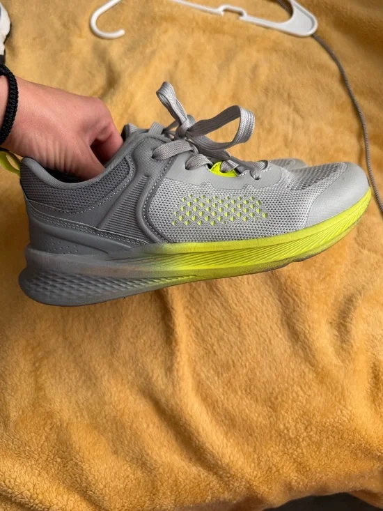 BCG boys size 4.5 D grey and yellow/green tennis shoes