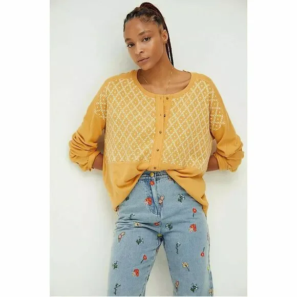 Free People We The Free Free Spirit Tee Tunic Top Embroidered Oversized S 281638