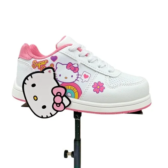 Hello Kitty Little Girls Court Sneakers Size 12 White Pink Purple Casual Lace-Up
