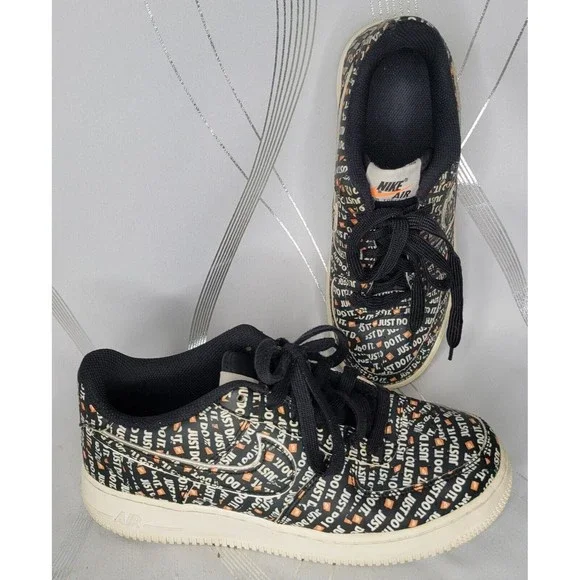 Nike Air Force 1 JUST‎ DO IT Sneakers 7 Youth Childrens Black Lace Up Shoes