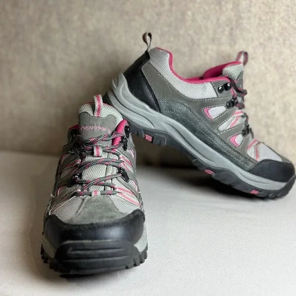 Bearpaw Hiking Shoes Wmns 8.5 Grey Pink Suede Mesh Trail Sneakers Outdoor Sport