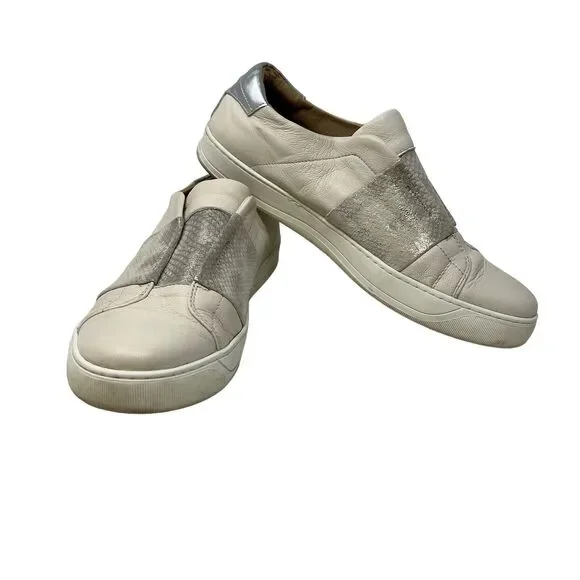 Johnston & Murphy Eden Leather Slip-On Sneakers Metallic Pewter Sz 8.5