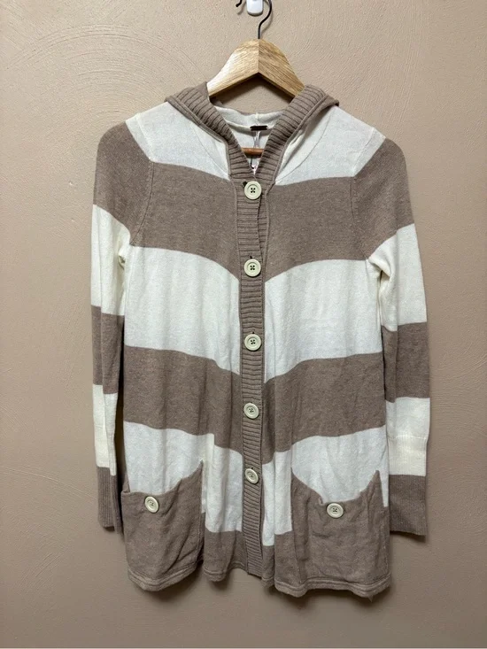Free People Cream Tan Striped Button Cardigan Size XS NWT New
