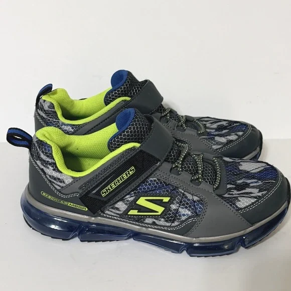 Skechers Kids‎ Boy's Skech-air Mega Sneakerss Blue Grey Camo Memory Foam Size 5Y