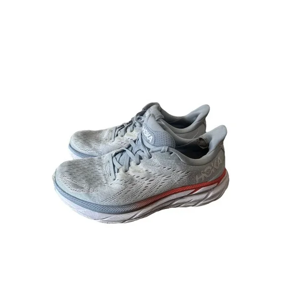 Hoka One One Clifton 8 1121375 Womens Sz 8.5D Running Shoes Grey Orange Sneakers