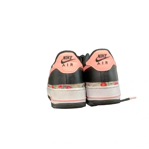 Nike Air Force 1 Low Floral Trim Pink Swoosh Black Sneakers Women’s