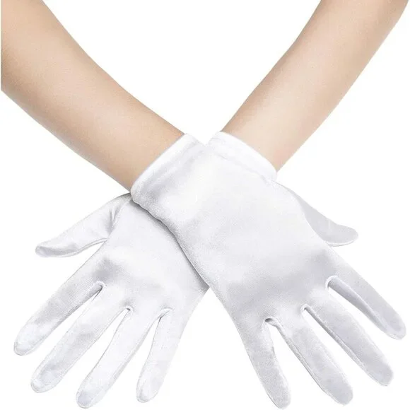Women's Short White Satin Silk Gloves Banquet Wedding Party Costume Accessories