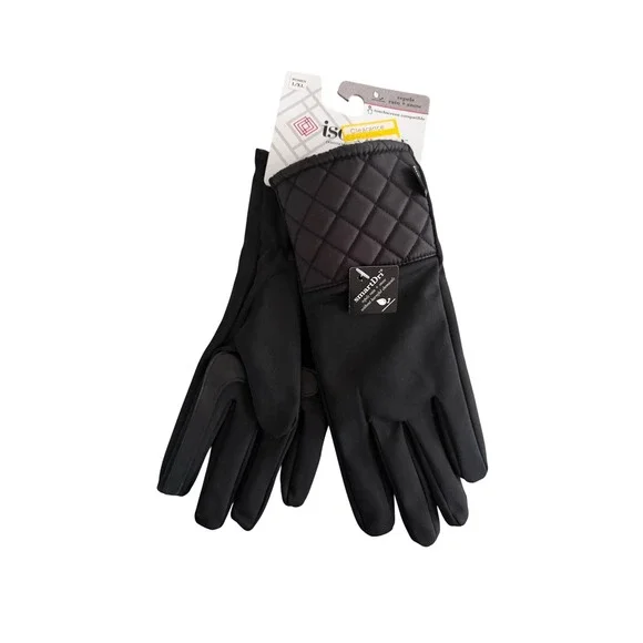 Isotoner Women Black smartDri‎ Touchscreen Compatible Quilted Cuff Gloves L/XL