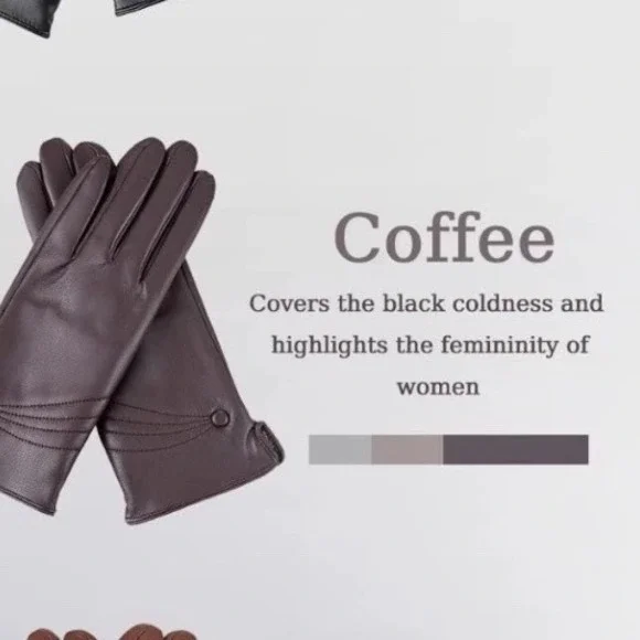 ISHI Coffee Brown Leather Gloves Women Small Button Detail Knit Lined Winter