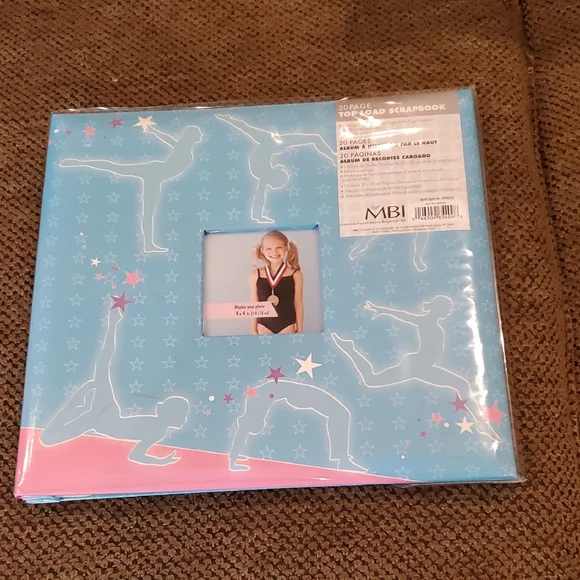 Gymnastics Themed 20 Page Scrapbook/Photo Album - Blue & Pink 12×12 New