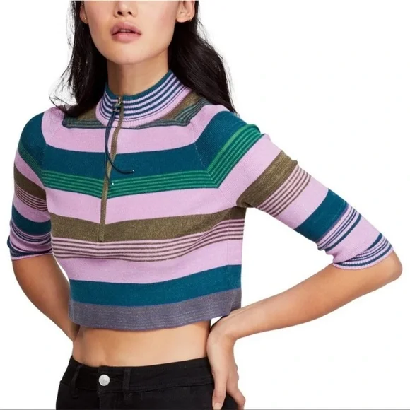 Free People Riptide Striped Crop Top Sweater