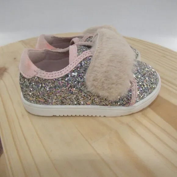 Born Blush Bailey Kati-T Glitter and Faux Fur Toddler Sneakers Size 5