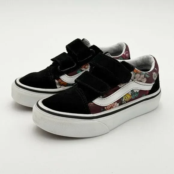 Vans Dark Purple Floral Garden Print Hook and Loop Sneakers - US Little Kids 10.