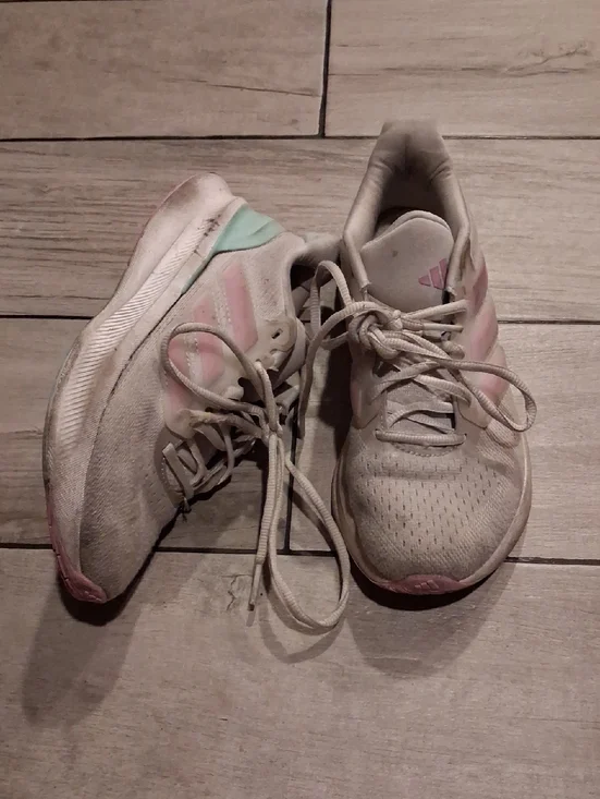 adidas Kids White Sneakers with Pink and Mint Accents