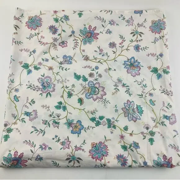 Vintage J P Stevens Utica Queen Flat Sheet Pink Purple Blue Flowers Mosaic Teal