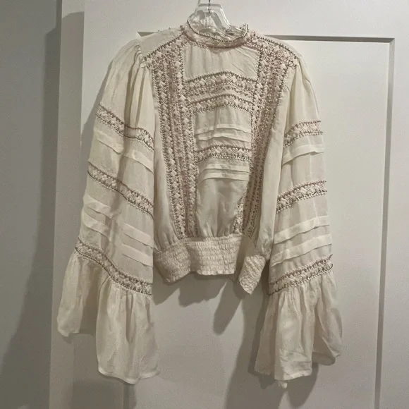 Free People Embroidered Lace Blouse