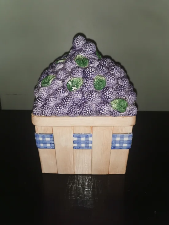 Vintage 70s Ceramic Blueberry Basket Cookie Jar