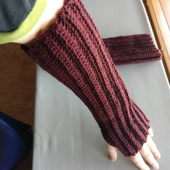 Claret Crochet Arm Warmers OSFA fingerless gloves premade stretchy punk