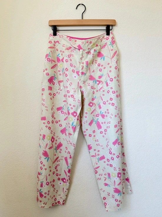 Sigrid Olsen Linen Pink Floral Crop Pants Size 12
