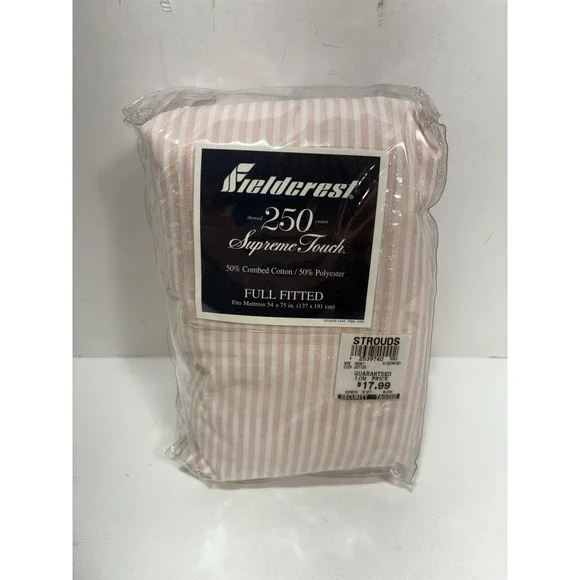Fieldcrest 250 supreme touch full Fitted‎ bed sheet Stripe Peach White Blush NEW