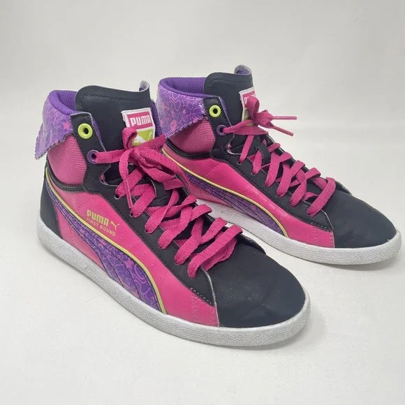 PUMA Girl's First Round Secret Poke Black Mag Purple Streetwear Sneakers Size 5