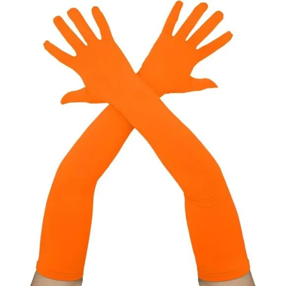 Women's Classic Satin Orange Above Elbow Gloves Stretchy Soft Cosplay Costume
