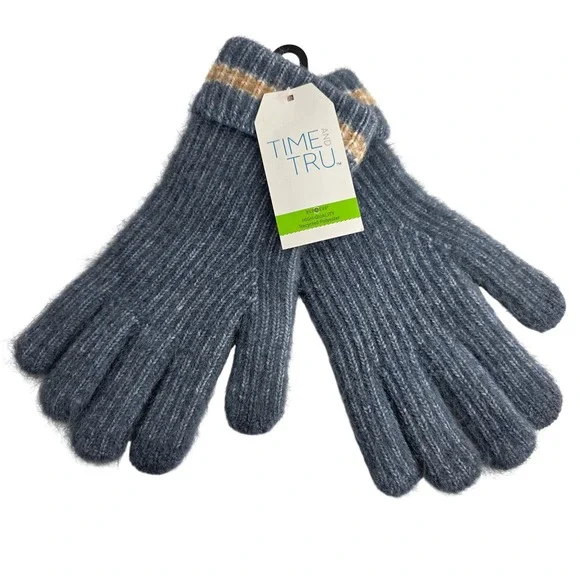 Time‎ and Tru Striped Touchscreen Gloves Blue Winter Accessory