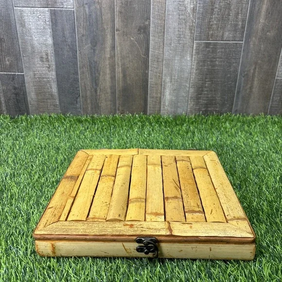 Vintage Bamboo‎ WoodBox Divided Storage Organizer Tropical Beach Decor