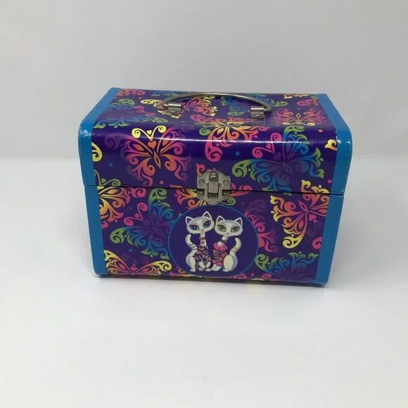 Vintage 1990s Lisa Frank Siamese Cats Roxie and Rollie Latch Storage Lunch Box