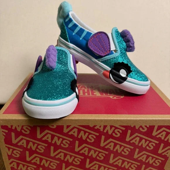 Vans Kids Classic Slip-On V Seah Aqua Sky Mermaid Glitter Toddler Sz 8 US w/ Box
