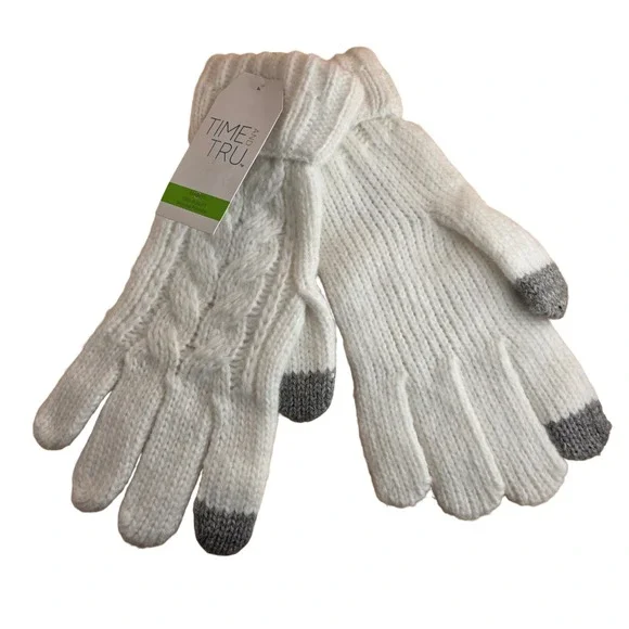 Time and Tru Cable Knit Touchscreen Gloves Winter‎ White One Size