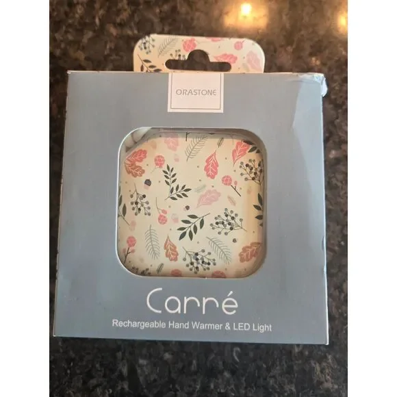 Hand Warmer Orastone Carré Rechargeable & LED Light - Floral Cream/Pink