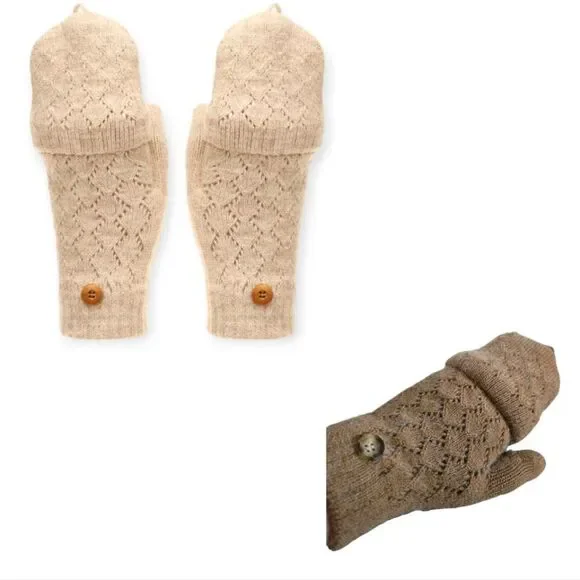 NIP MIRMARU KNITTED FINGERLESS MITTEN/GLOVES W/FAUX FUR LINING OSFM