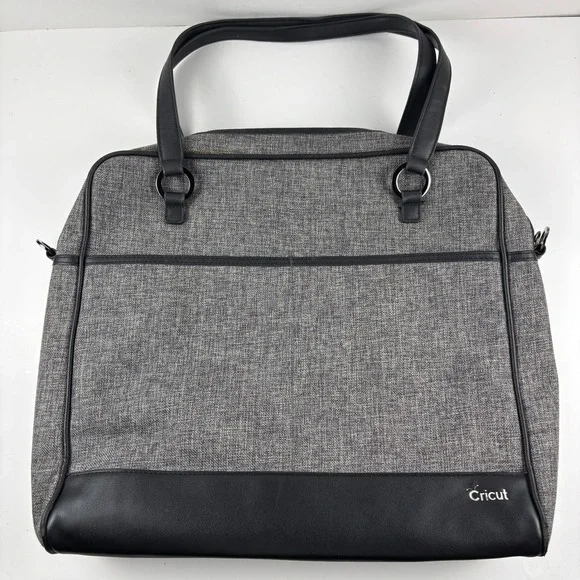 Cricut Machine Tote Bag Large Gray Tweed Black Faux Leather‎ Office Crafting