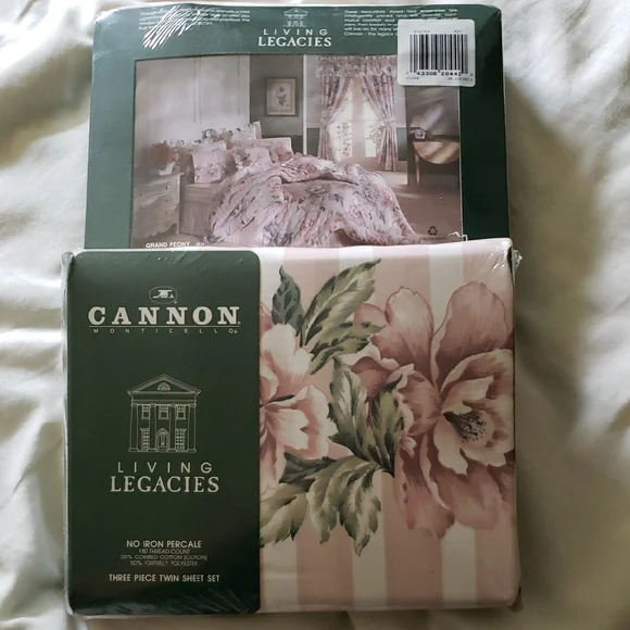 NWT 2 Canon Monticello Floral Twin Bedding Sets New Flat, Fitted & Pillowcase