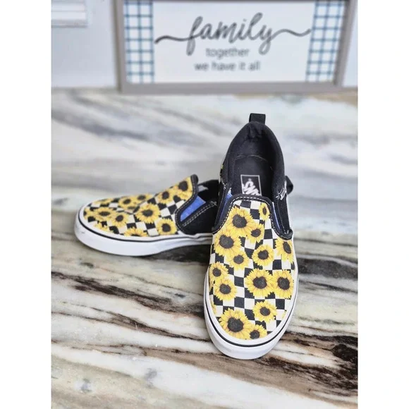 Vans Classic Slip-On Sunflower Checkerboard Black White Yellow Sneakers