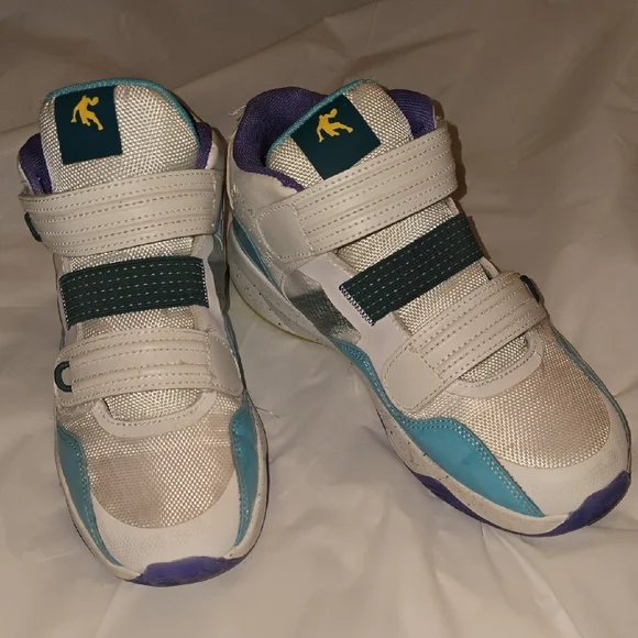 AND1 Boys Velcro White, Teal, Yellow, Purple Basketball Sneakers Size 6