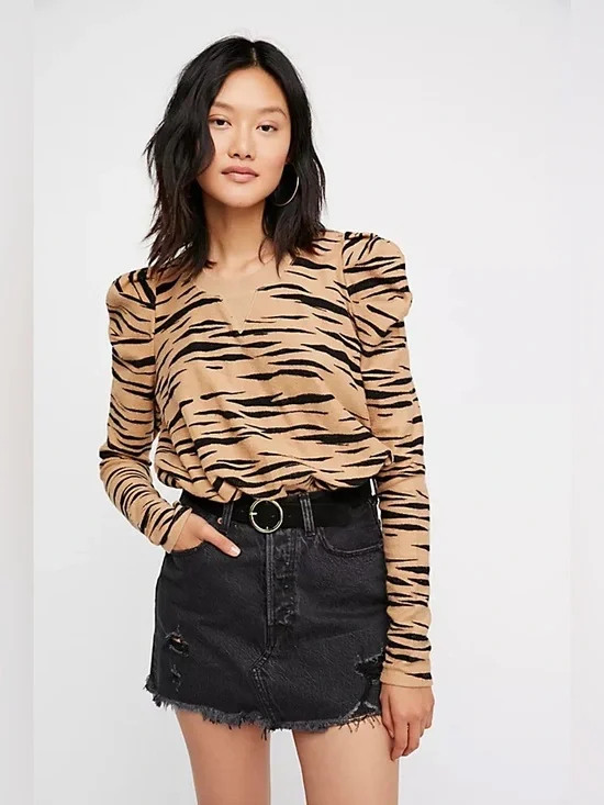 Free People Zaza Zebra Pullover Top Size M