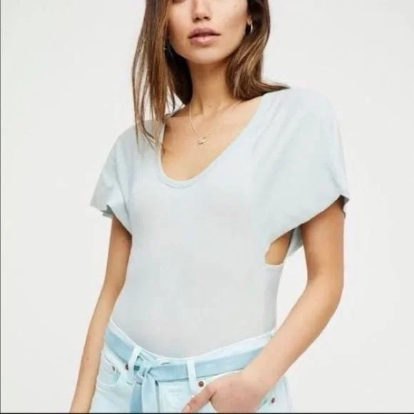 Free People Byron Ribbed Flutter Sleeve Bodysuit