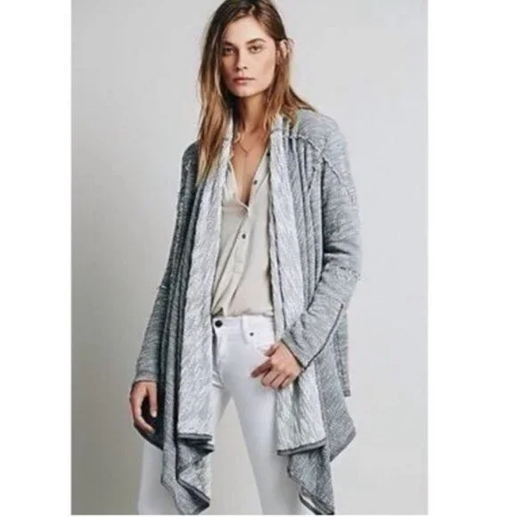 Free People Grey Open Front Oversized Cardigan