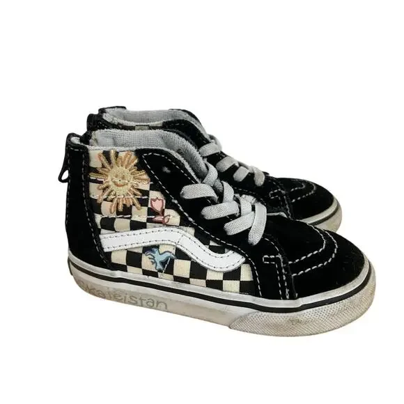 Vans x Skateistan Toddler Sk8‑Hi Black Checkered Sneakers Size 6.5 Embroidered