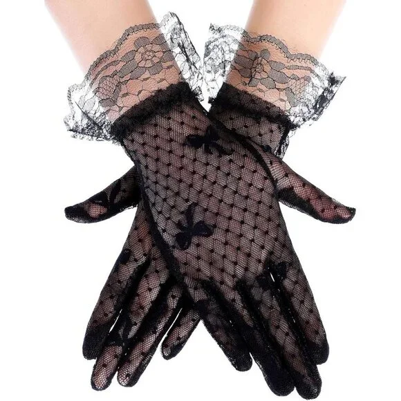 Women's Elegant Dress Up Lace Gloves Black Halloween Wedding Parties Prom