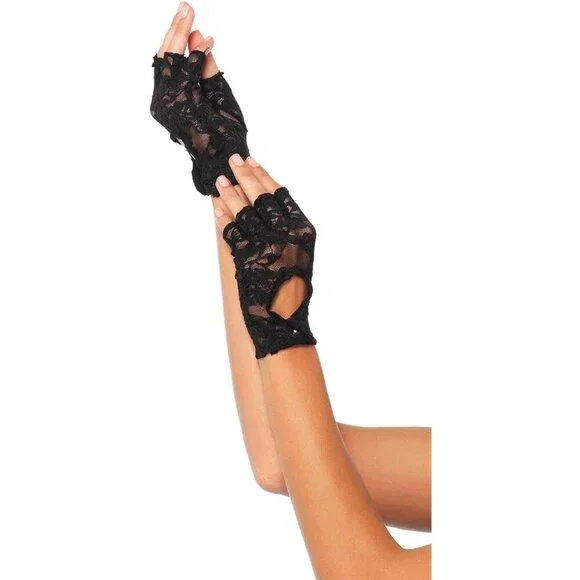 Women's Floral Lace Fingerless Gloves Keyhole Cuff Halloween Costume Accessory