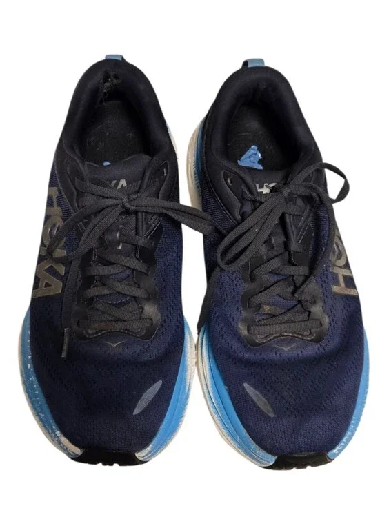 HOKA Men's Bondi 8 Navy Blue Running Shoes with Light Blue Accents Size 9.5D